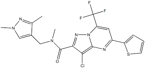 3-chloro-N-[(1,3-dimethyl-1H-pyrazol-4-yl)methyl]-N-methyl-5-(2-thienyl)-7-(trifluoromethyl)pyrazolo[1,5-a]pyrimidine-2-carboxamide 结构式