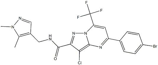 5-(4-bromophenyl)-3-chloro-N-[(1,5-dimethyl-1H-pyrazol-4-yl)methyl]-7-(trifluoromethyl)pyrazolo[1,5-a]pyrimidine-2-carboxamide 结构式