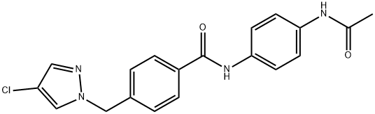 N-[4-(acetylamino)phenyl]-4-[(4-chloro-1H-pyrazol-1-yl)methyl]benzamide 结构式