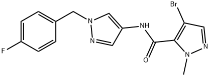 4-bromo-N-[1-(4-fluorobenzyl)-1H-pyrazol-4-yl]-1-methyl-1H-pyrazole-5-carboxamide 结构式