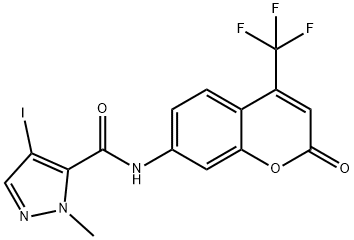 4-iodo-1-methyl-N-[2-oxo-4-(trifluoromethyl)-2H-chromen-7-yl]-1H-pyrazole-5-carboxamide 结构式