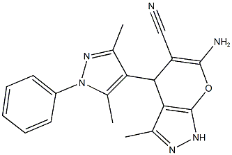 6-amino-4-(3,5-dimethyl-1-phenyl-1H-pyrazol-4-yl)-3-methyl-1,4-dihydropyrano[2,3-c]pyrazole-5-carbonitrile 结构式