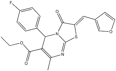 ethyl 5-(4-fluorophenyl)-2-(3-furylmethylene)-7-methyl-3-oxo-2,3-dihydro-5H-[1,3]thiazolo[3,2-a]pyrimidine-6-carboxylate 结构式