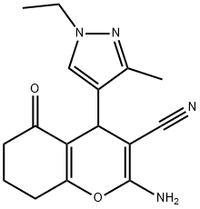 2-amino-4-(1-ethyl-3-methyl-1H-pyrazol-4-yl)-5-oxo-5,6,7,8-tetrahydro-4H-chromene-3-carbonitrile 结构式