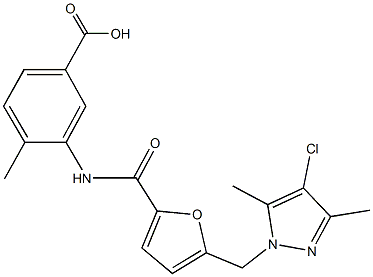3-({5-[(4-chloro-3,5-dimethyl-1H-pyrazol-1-yl)methyl]-2-furoyl}amino)-4-methylbenzoic acid 结构式