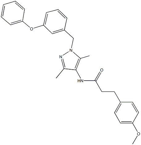 N-[3,5-dimethyl-1-(3-phenoxybenzyl)-1H-pyrazol-4-yl]-3-(4-methoxyphenyl)propanamide 结构式