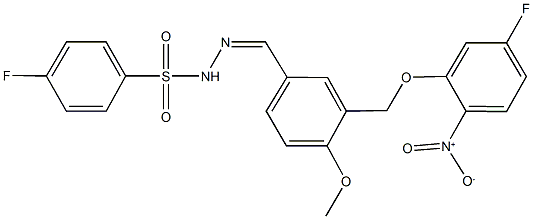 4-fluoro-N'-[3-({5-fluoro-2-nitrophenoxy}methyl)-4-methoxybenzylidene]benzenesulfonohydrazide 结构式