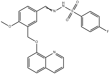 4-fluoro-N'-{4-methoxy-3-[(8-quinolinyloxy)methyl]benzylidene}benzenesulfonohydrazide 结构式