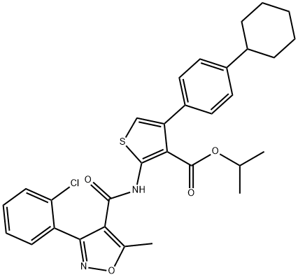 isopropyl 2-({[3-(2-chlorophenyl)-5-methylisoxazol-4-yl]carbonyl}amino)-4-(4-cyclohexylphenyl)thiophene-3-carboxylate 结构式