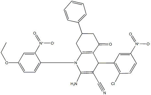 2-amino-4-{2-chloro-5-nitrophenyl}-1-{4-ethoxy-2-nitrophenyl}-5-oxo-7-phenyl-1,4,5,6,7,8-hexahydro-3-quinolinecarbonitrile 结构式