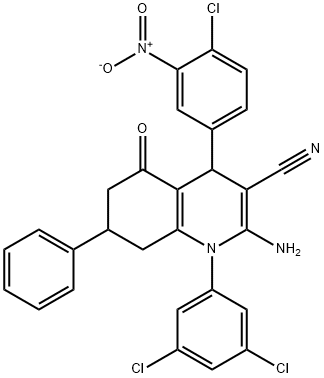 2-amino-4-{4-chloro-3-nitrophenyl}-1-(3,5-dichlorophenyl)-5-oxo-7-phenyl-1,4,5,6,7,8-hexahydro-3-quinolinecarbonitrile 结构式