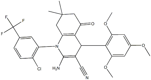 2-amino-1-[2-chloro-5-(trifluoromethyl)phenyl]-7,7-dimethyl-5-oxo-4-(2,4,6-trimethoxyphenyl)-1,4,5,6,7,8-hexahydro-3-quinolinecarbonitrile 结构式