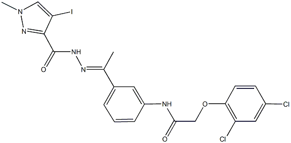 2-(2,4-dichlorophenoxy)-N-(3-{N-[(4-iodo-1-methyl-1H-pyrazol-3-yl)carbonyl]ethanehydrazonoyl}phenyl)acetamide 结构式