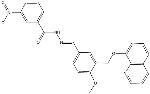 3-nitro-N'-{4-methoxy-3-[(8-quinolinyloxy)methyl]benzylidene}benzohydrazide 结构式