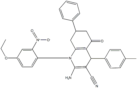 2-amino-1-{4-ethoxy-2-nitrophenyl}-4-(4-methylphenyl)-5-oxo-7-phenyl-1,4,5,6,7,8-hexahydroquinoline-3-carbonitrile 结构式