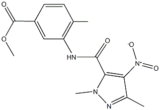 methyl 3-[({4-nitro-1,3-dimethyl-1H-pyrazol-5-yl}carbonyl)amino]-4-methylbenzoate 结构式