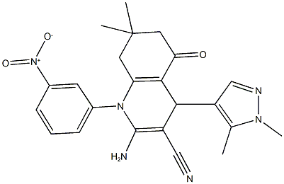 2-amino-4-(1,5-dimethyl-1H-pyrazol-4-yl)-1-{3-nitrophenyl}-7,7-dimethyl-5-oxo-1,4,5,6,7,8-hexahydroquinoline-3-carbonitrile 结构式