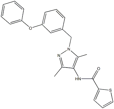 N-[3,5-dimethyl-1-(3-phenoxybenzyl)-1H-pyrazol-4-yl]-2-thiophenecarboxamide 结构式