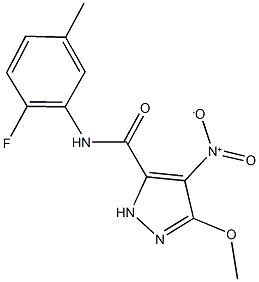 N-(2-fluoro-5-methylphenyl)-4-nitro-3-methoxy-1H-pyrazole-5-carboxamide 结构式