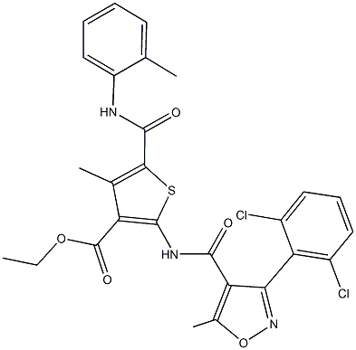 ethyl 2-({[3-(2,6-dichlorophenyl)-5-methyl-4-isoxazolyl]carbonyl}amino)-4-methyl-5-(2-toluidinocarbonyl)-3-thiophenecarboxylate 结构式