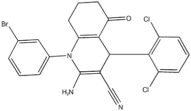 2-amino-1-(3-bromophenyl)-4-(2,6-dichlorophenyl)-5-oxo-1,4,5,6,7,8-hexahydro-3-quinolinecarbonitrile 结构式