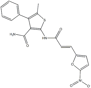 2-[(3-{5-nitro-2-furyl}acryloyl)amino]-5-methyl-4-phenyl-3-thiophenecarboxamide 结构式