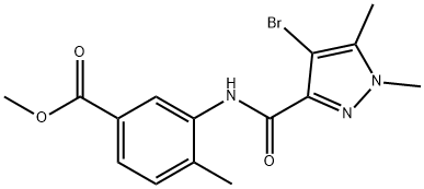 methyl 3-{[(4-bromo-1,5-dimethyl-1H-pyrazol-3-yl)carbonyl]amino}-4-methylbenzoate 结构式