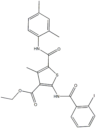 ethyl 5-[(2,4-dimethylanilino)carbonyl]-2-[(2-iodobenzoyl)amino]-4-methyl-3-thiophenecarboxylate 结构式