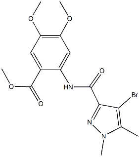 methyl 2-{[(4-bromo-1,5-dimethyl-1H-pyrazol-3-yl)carbonyl]amino}-4,5-dimethoxybenzoate 结构式
