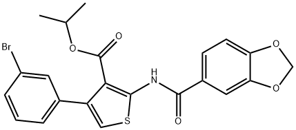 isopropyl 2-[(1,3-benzodioxol-5-ylcarbonyl)amino]-4-(3-bromophenyl)-3-thiophenecarboxylate 结构式