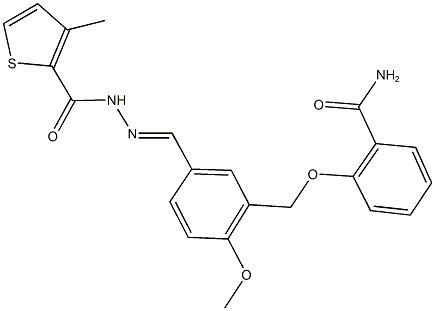 2-[(2-methoxy-5-{2-[(3-methyl-2-thienyl)carbonyl]carbohydrazonoyl}benzyl)oxy]benzamide 结构式