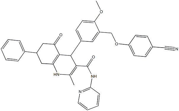 4-{3-[(4-cyanophenoxy)methyl]-4-methoxyphenyl}-2-methyl-5-oxo-7-phenyl-N-(2-pyridinyl)-1,4,5,6,7,8-hexahydro-3-quinolinecarboxamide 结构式
