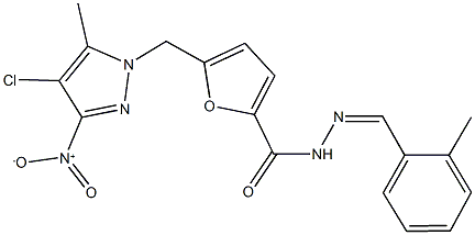 5-({4-chloro-3-nitro-5-methyl-1H-pyrazol-1-yl}methyl)-N'-(2-methylbenzylidene)-2-furohydrazide 结构式