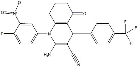 2-amino-1-{4-fluoro-3-nitrophenyl}-5-oxo-4-[4-(trifluoromethyl)phenyl]-1,4,5,6,7,8-hexahydro-3-quinolinecarbonitrile 结构式