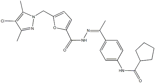 N-[4-(N-{5-[(4-chloro-3,5-dimethyl-1H-pyrazol-1-yl)methyl]-2-furoyl}ethanehydrazonoyl)phenyl]cyclopentanecarboxamide 结构式