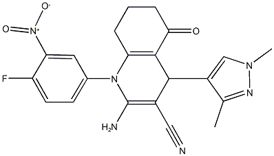 2-amino-4-(1,3-dimethyl-1H-pyrazol-4-yl)-1-{4-fluoro-3-nitrophenyl}-5-oxo-1,4,5,6,7,8-hexahydro-3-quinolinecarbonitrile 结构式