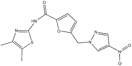 N-(4,5-dimethyl-1,3-thiazol-2-yl)-5-({4-nitro-1H-pyrazol-1-yl}methyl)-2-furamide 结构式
