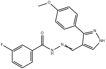 3-fluoro-N'-{[3-(4-methoxyphenyl)-1H-pyrazol-4-yl]methylene}benzohydrazide 结构式