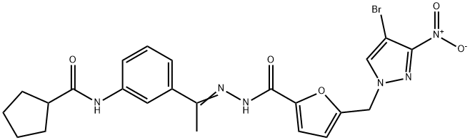 N-(3-{N-[5-({4-bromo-3-nitro-1H-pyrazol-1-yl}methyl)-2-furoyl]ethanehydrazonoyl}phenyl)cyclopentanecarboxamide 结构式