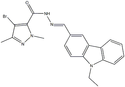 4-bromo-N'-[(9-ethyl-9H-carbazol-3-yl)methylene]-1,3-dimethyl-1H-pyrazole-5-carbohydrazide 结构式