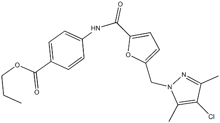 propyl 4-({5-[(4-chloro-3,5-dimethyl-1H-pyrazol-1-yl)methyl]-2-furoyl}amino)benzoate 结构式