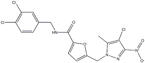 5-({4-chloro-3-nitro-5-methyl-1H-pyrazol-1-yl}methyl)-N-(3,4-dichlorobenzyl)-2-furamide 结构式