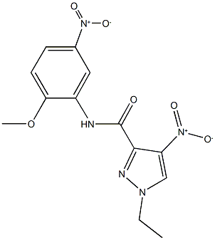 1-ethyl-4-nitro-N-{5-nitro-2-methoxyphenyl}-1H-pyrazole-3-carboxamide 结构式