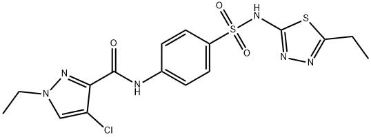4-chloro-1-ethyl-N-(4-{[(5-ethyl-1,3,4-thiadiazol-2-yl)amino]sulfonyl}phenyl)-1H-pyrazole-3-carboxamide 结构式