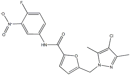 5-[(4-chloro-3,5-dimethyl-1H-pyrazol-1-yl)methyl]-N-{4-fluoro-3-nitrophenyl}-2-furamide 结构式