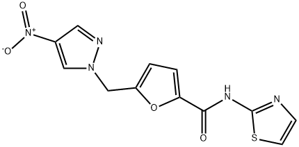 5-({4-nitro-1H-pyrazol-1-yl}methyl)-N-(1,3-thiazol-2-yl)-2-furamide 结构式