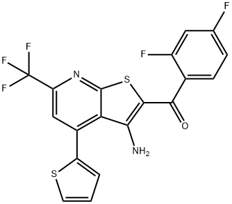 [3-amino-4-(2-thienyl)-6-(trifluoromethyl)thieno[2,3-b]pyridin-2-yl](2,4-difluorophenyl)methanone 结构式