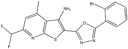 2-[5-(2-bromophenyl)-1,3,4-oxadiazol-2-yl]-6-(difluoromethyl)-4-methylthieno[2,3-b]pyridin-3-ylamine 结构式