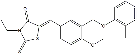 3-ethyl-5-{4-methoxy-3-[(2-methylphenoxy)methyl]benzylidene}-2-thioxo-1,3-thiazolidin-4-one 结构式