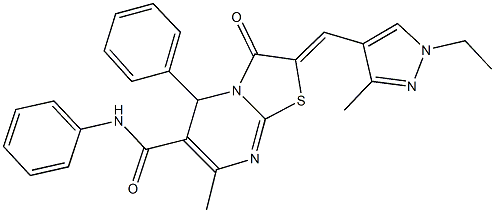 2-[(1-ethyl-3-methyl-1H-pyrazol-4-yl)methylene]-7-methyl-3-oxo-N,5-diphenyl-2,3-dihydro-5H-[1,3]thiazolo[3,2-a]pyrimidine-6-carboxamide 结构式